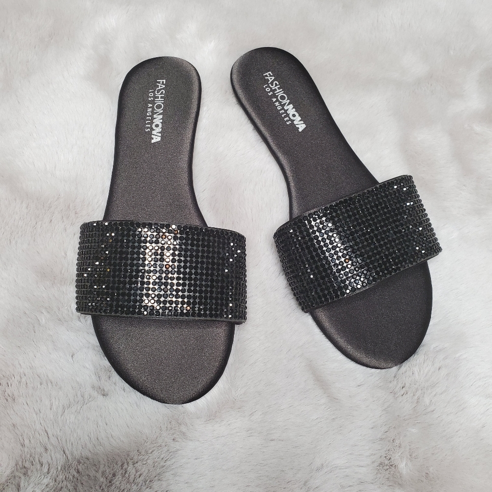 Black rhinestone sandals